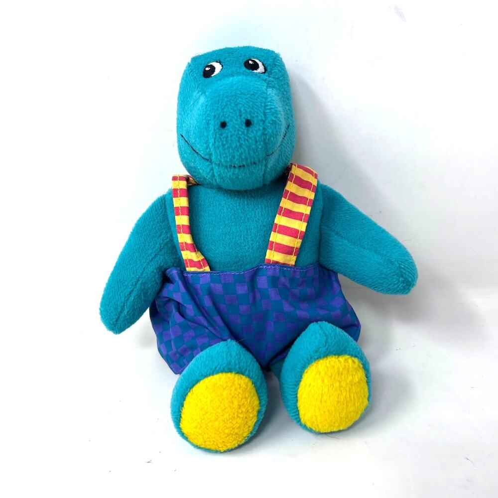 Eden Alligator Plush Green Crocodile 8"‎ wearing Purple Checker Striped Overalls